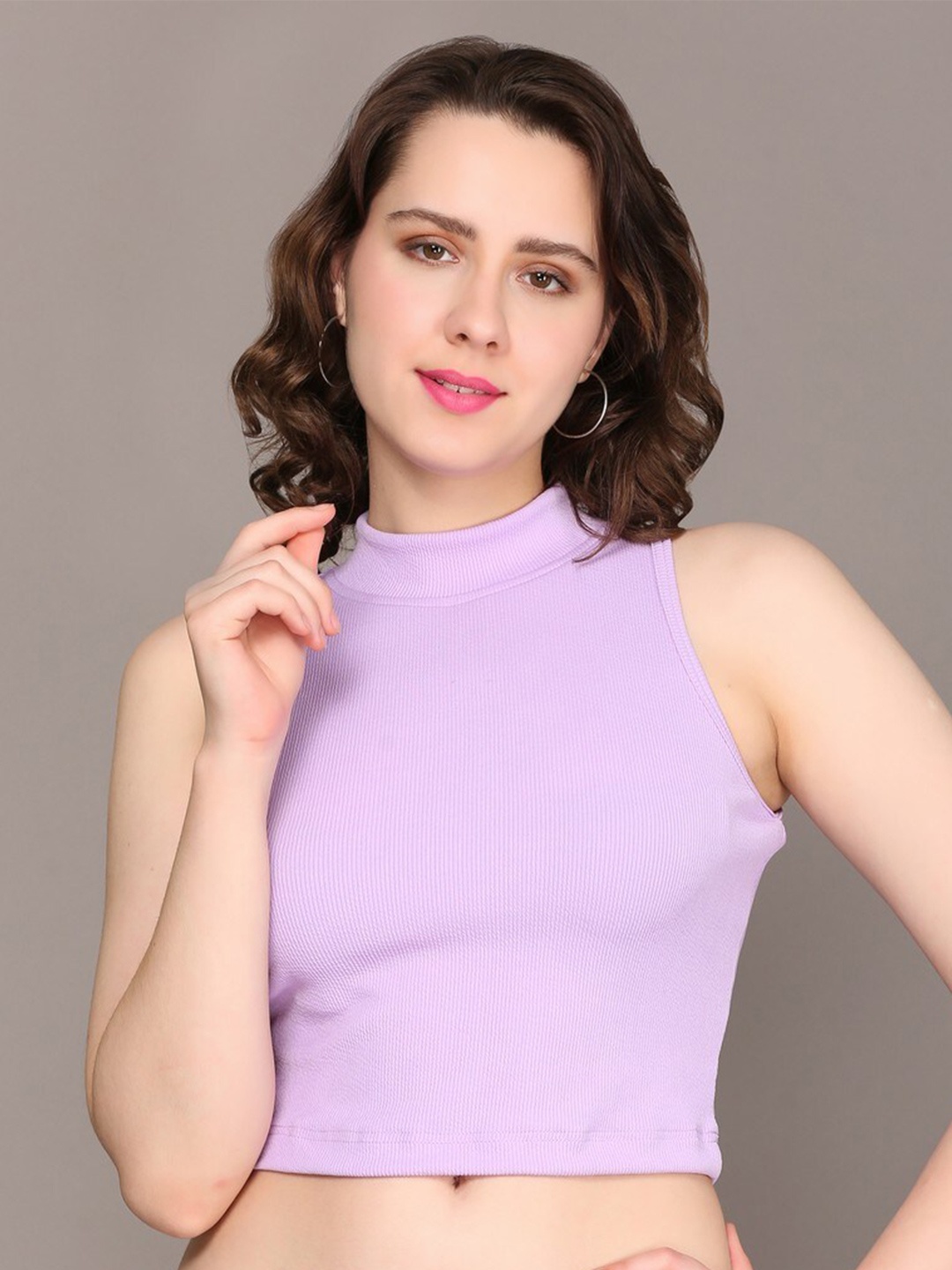 

FERY LONDON High Neck Crop Fitted Top, Lavender