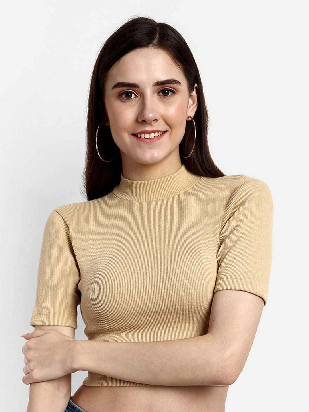 

FERY LONDON Ribbed Cotton Fitted Crop Top, Cream