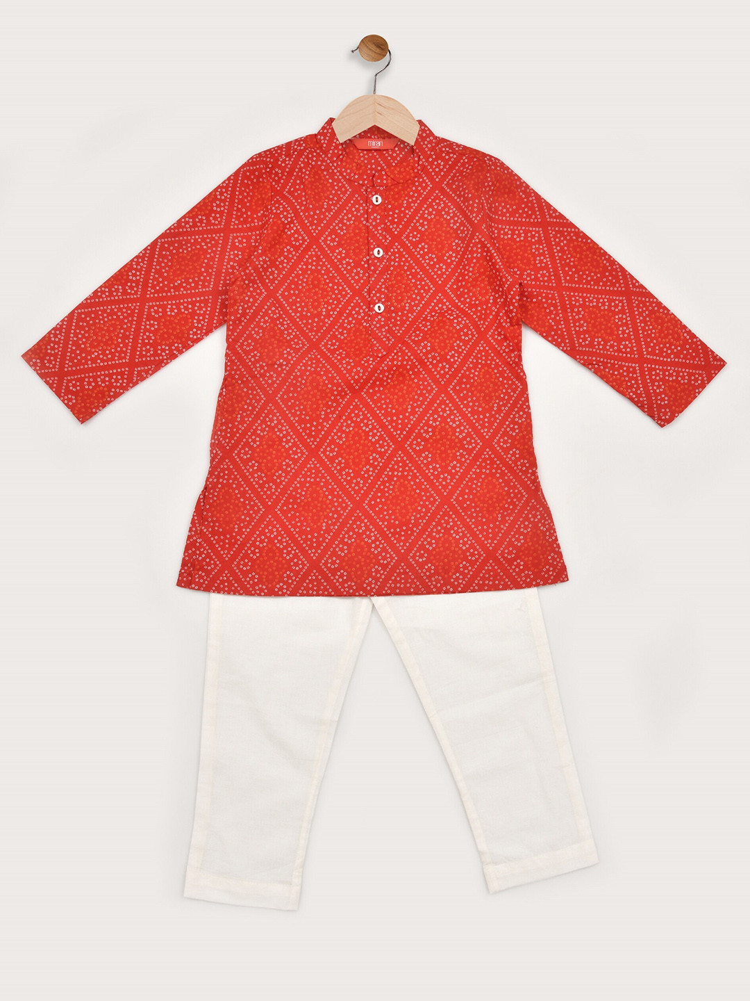 

mirari Boys Bandhani Printed Pure Cotton Regular Kurta With Pyjama, Red