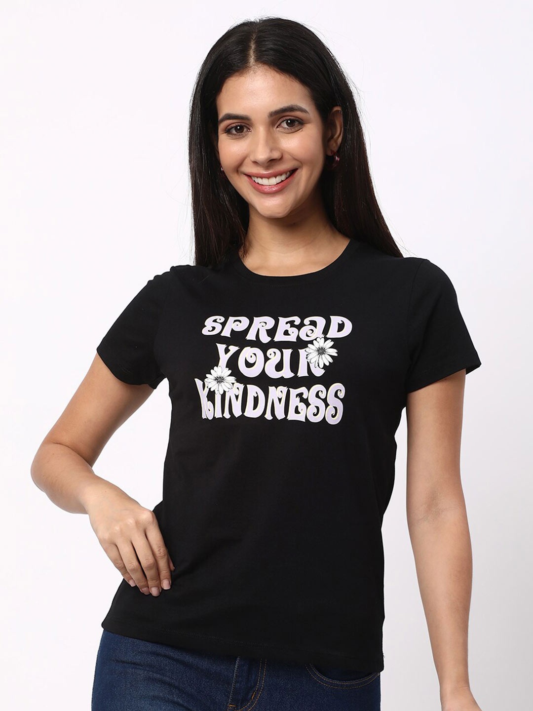 

R&B Typography Printed Regular Fit Cotton T-shirt, Black