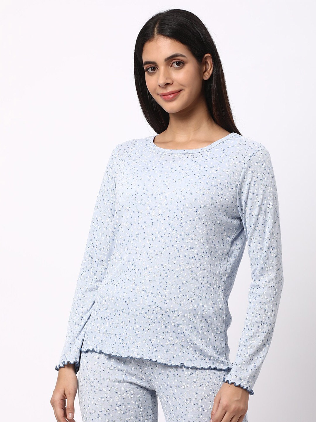 

R&B Printed Long Sleeves Lounge Tshirt, Blue