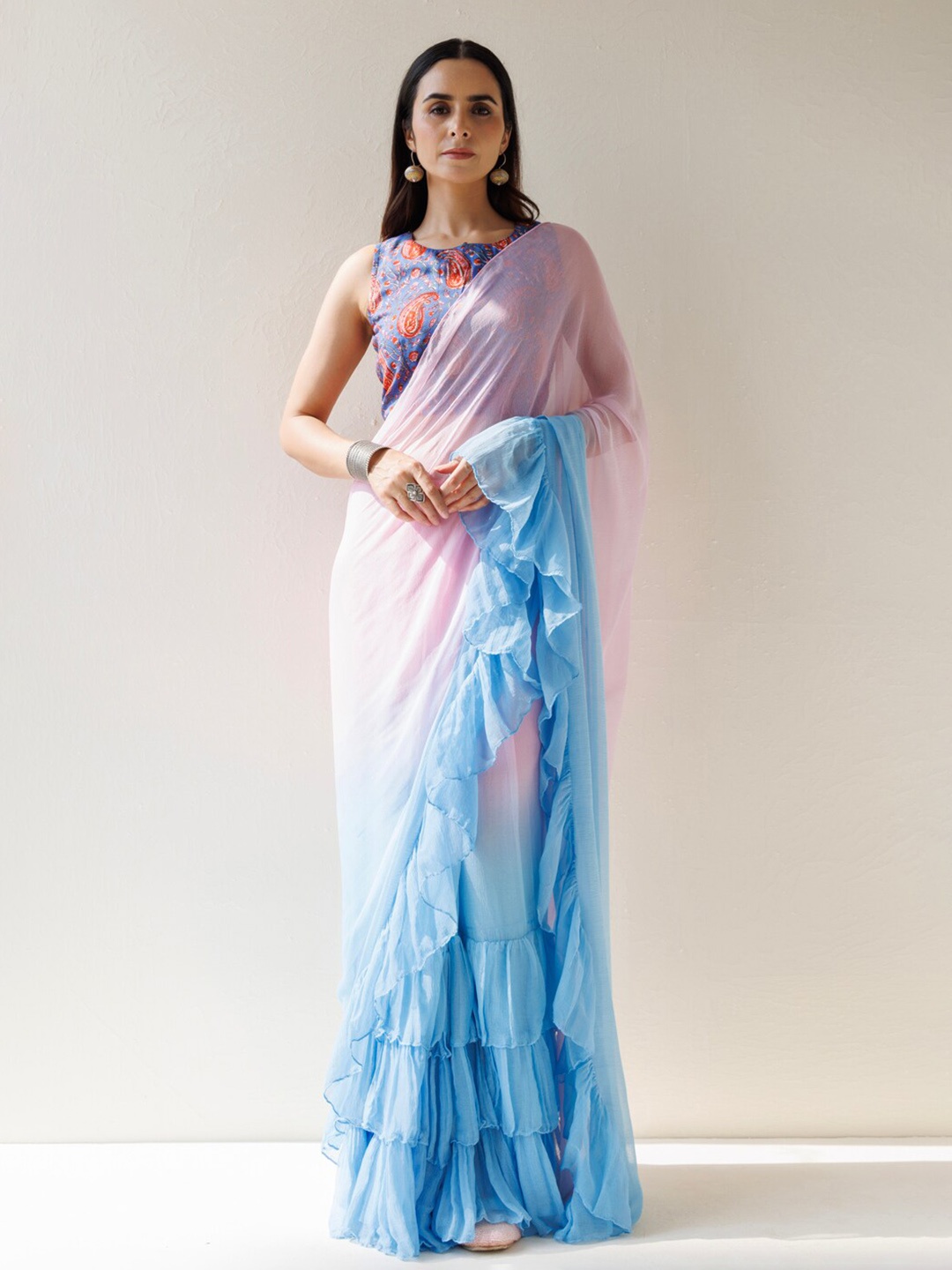 

Geroo Jaipur Ombre Ready to Wear Saree, Blue