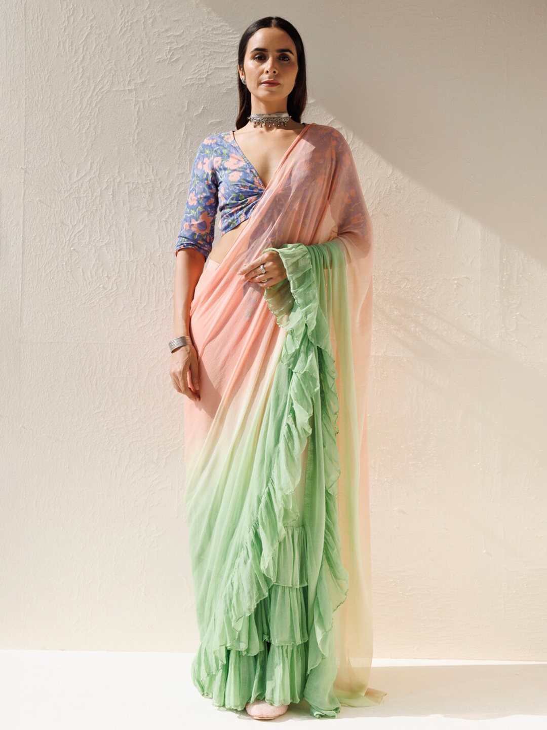 

Geroo Jaipur Ombre Ready to Wear Saree, Green