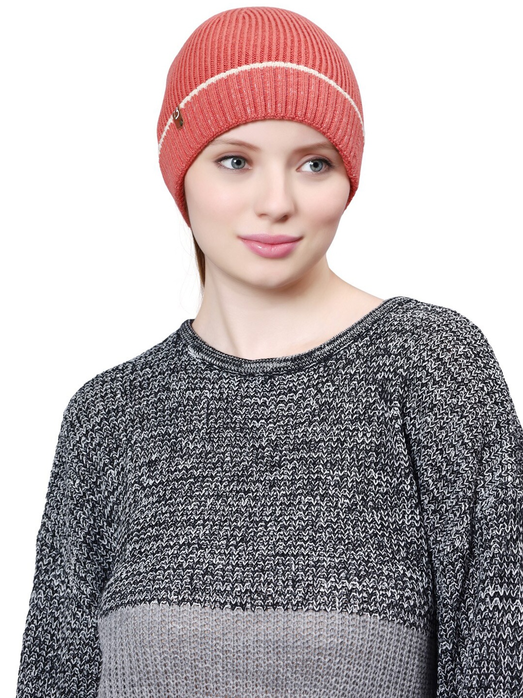 

Bharatasya Women Self Design Acrylic Beanie, Orange