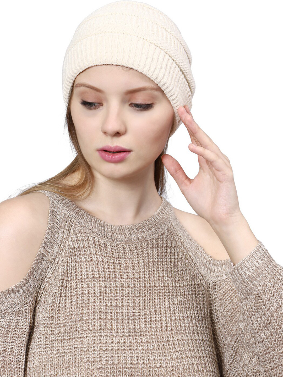 

Bharatasya Women Self Design Cotton Beanie, Cream