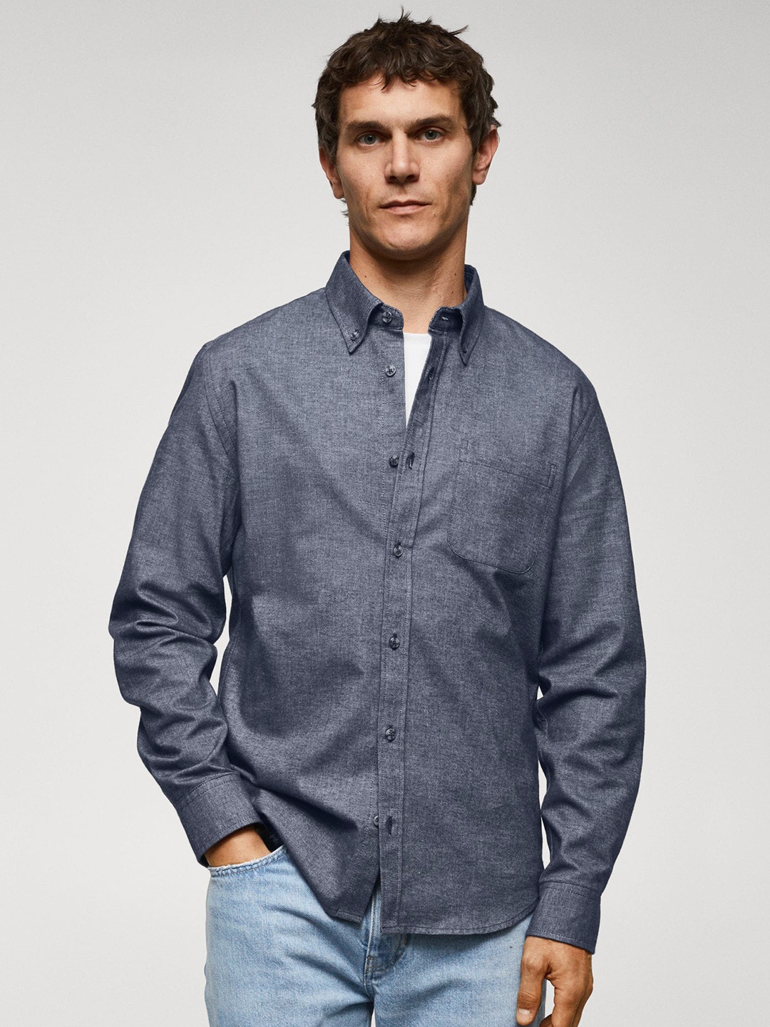 

MANGO MAN Pure Cotton Twill Casual Shirt, Blue