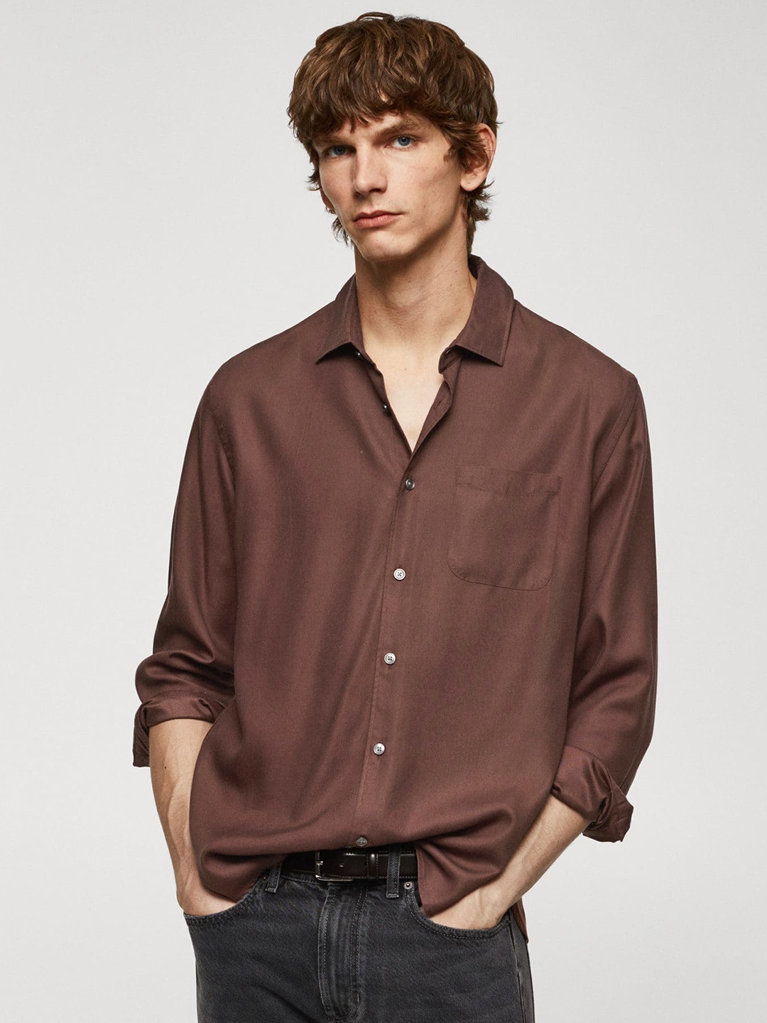 

MANGO MAN Spread Collar Opaque Casual Shirt, Brown