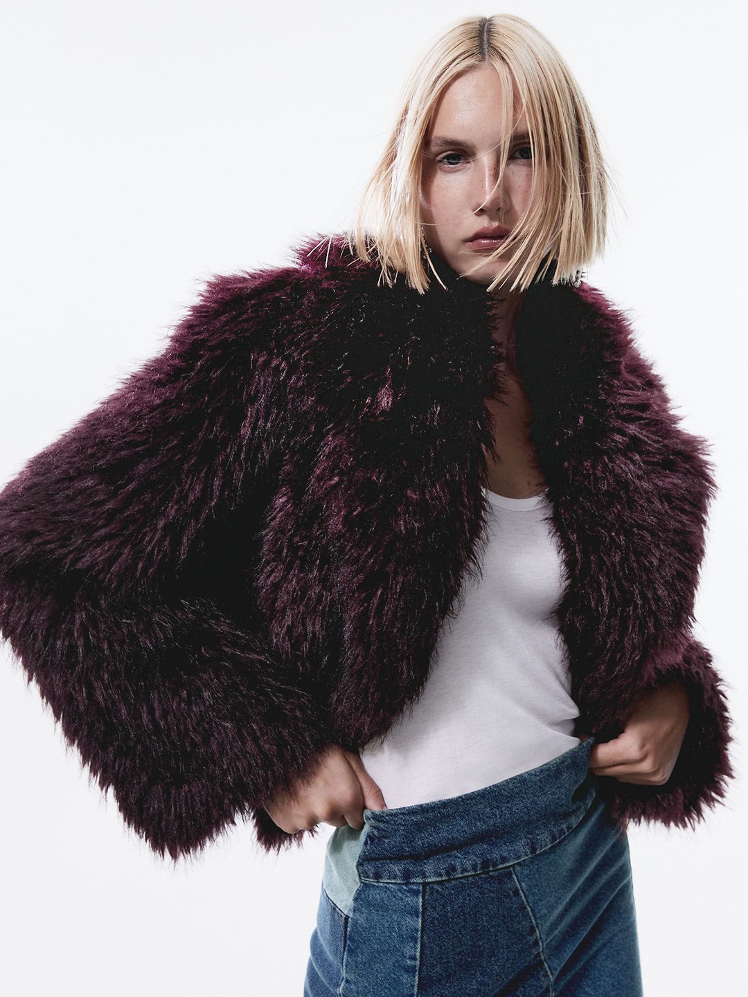 

MANGO Faux Fur Trim Tailored Jacket, Maroon