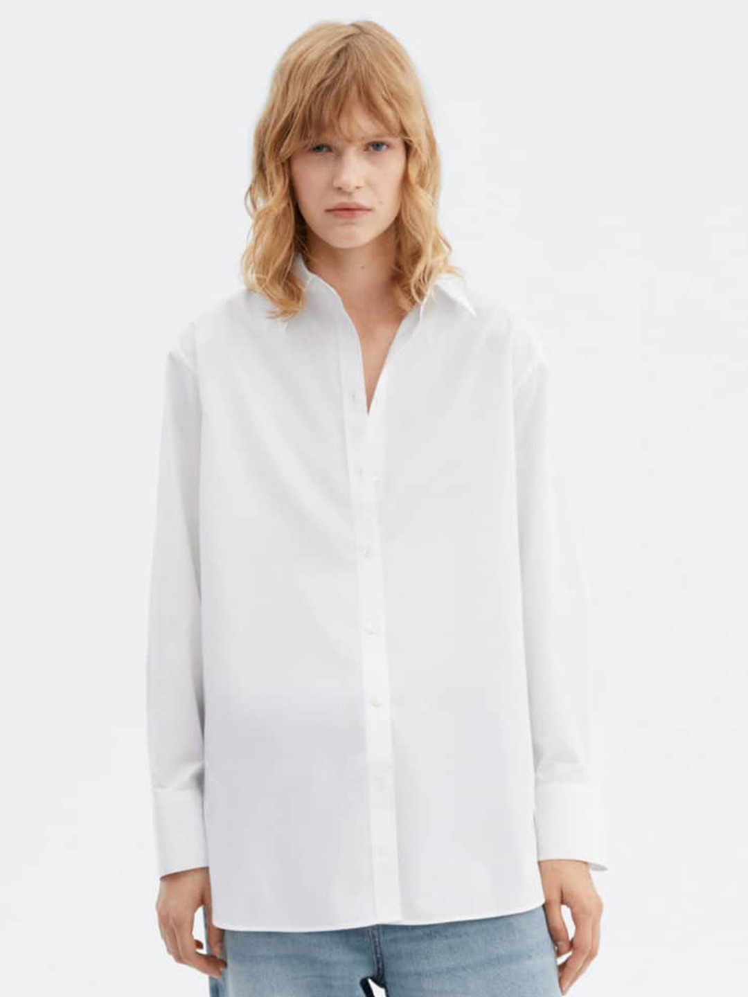 

MANGO Pure Cotton Oversized Longline Shirt, White