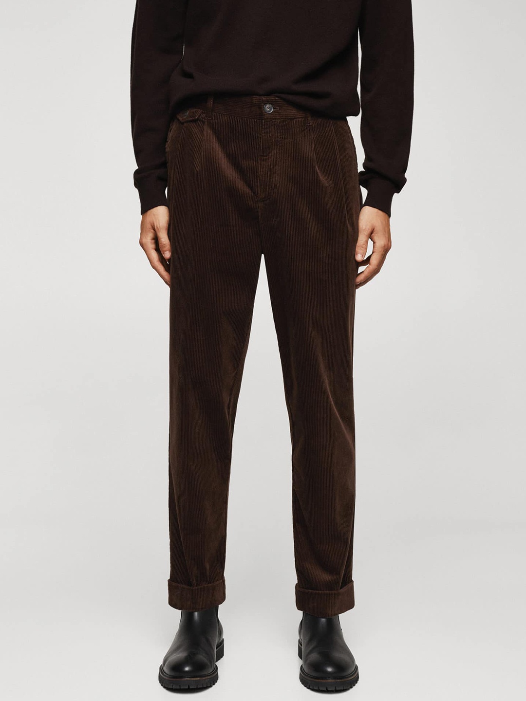 

MANGO MAN Regular Fit Corduroy Pleated Trousers, Brown