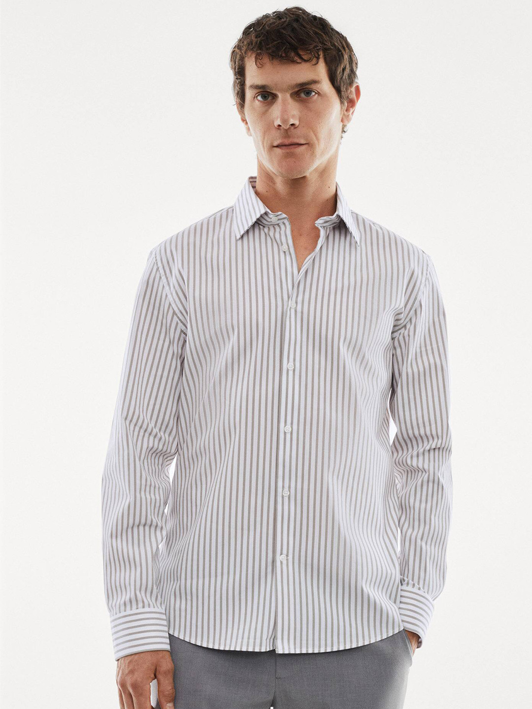 

MANGO MAN Pinstripes Casual Shirt, White