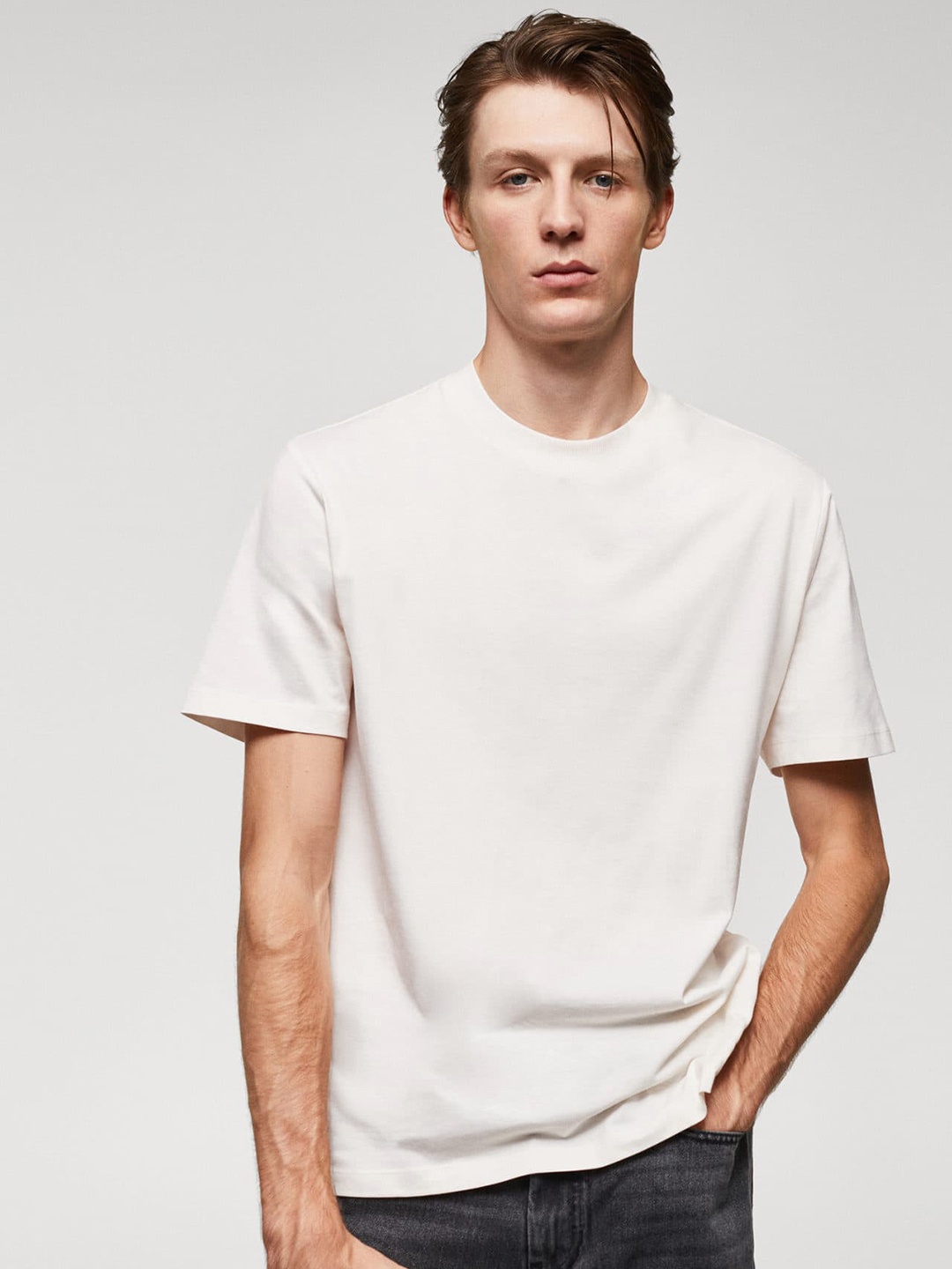 

MANGO MAN Solid Pure Cotton T-shirt, White