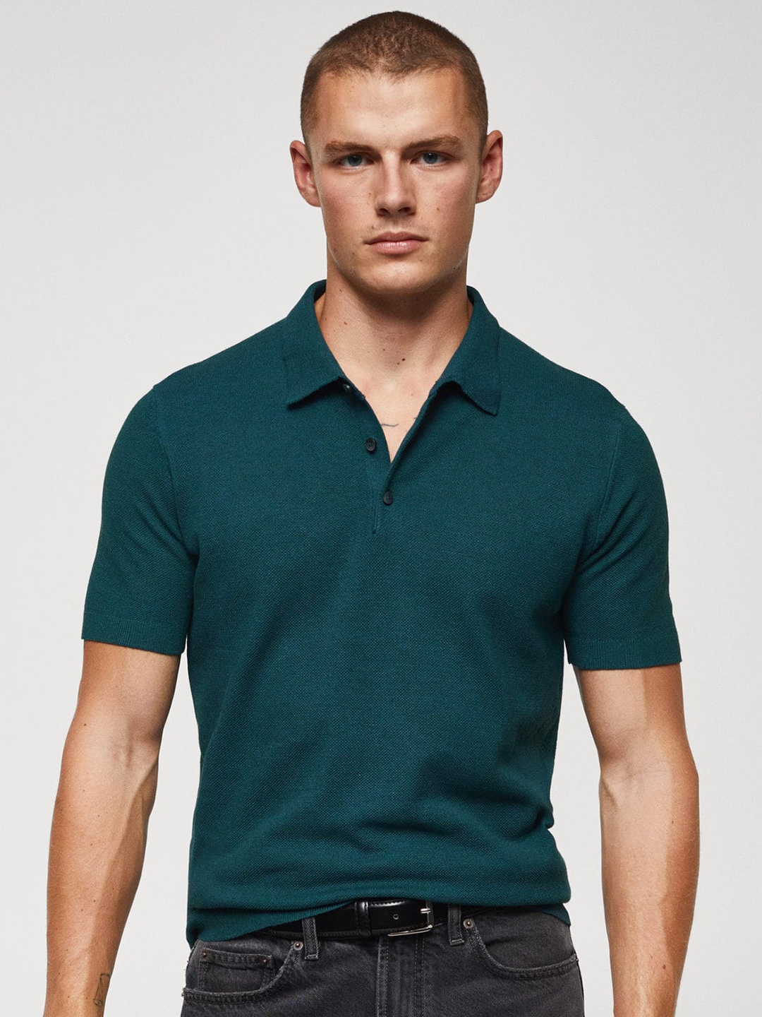 

MANGO MAN Polo Collar T-shirt, Green