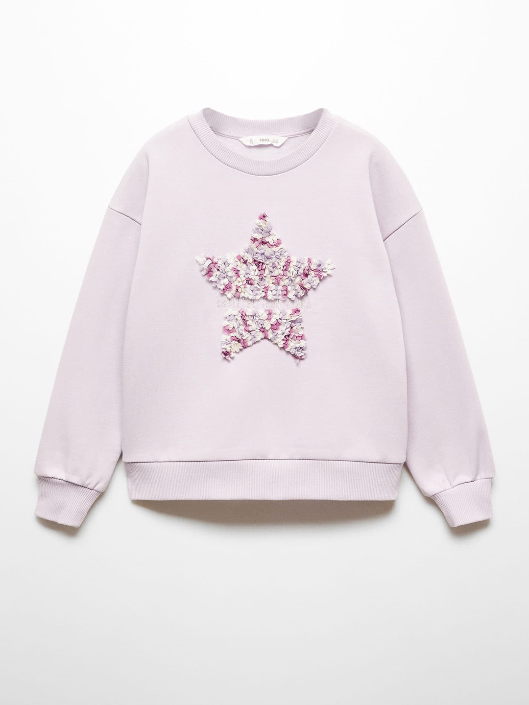 

Mango Kids Girls Textured Round-Neck Sweatshirt with Embroidered Detail, Lavender