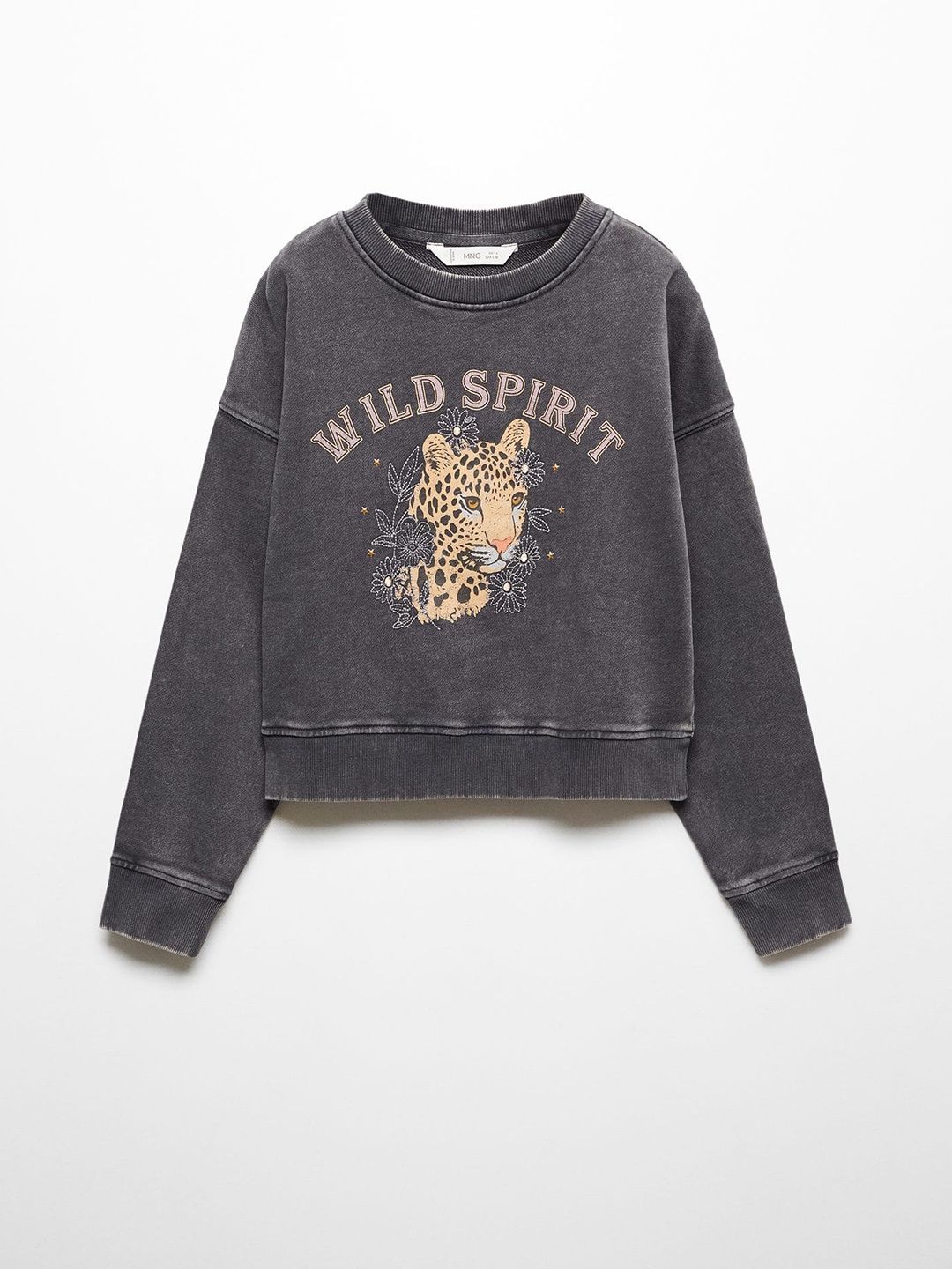 

Mango Kids Girls Typography & Graphic Printed Pure Cotton Sweatshirt, Grey