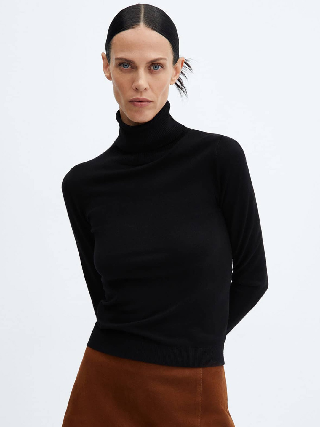 

MANGO Women Turtle Neck Pullover, Black