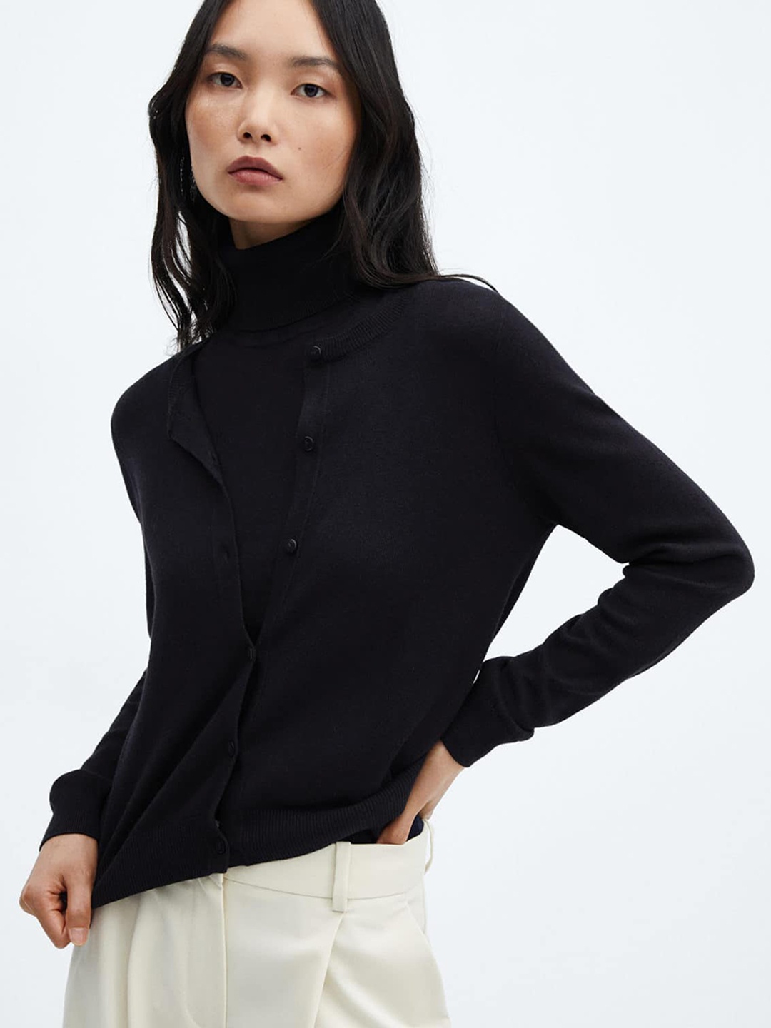 

MANGO Solid Cardigan, Black