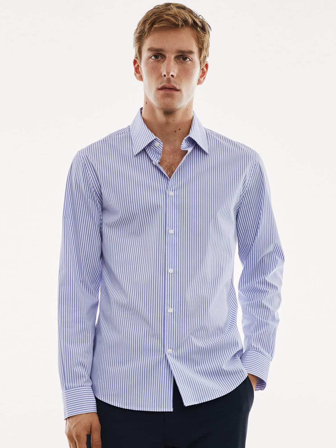 

MANGO MAN Regular Fit Striped Casual Shirt, Blue