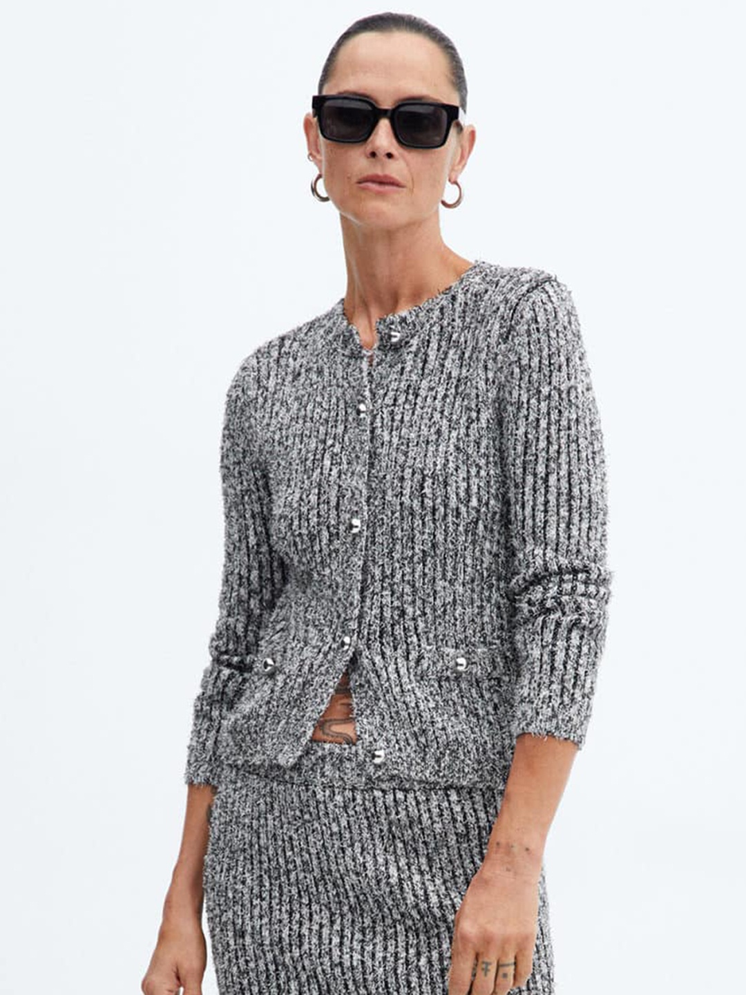 

MANGO Textured Ribbed Cardigan, White