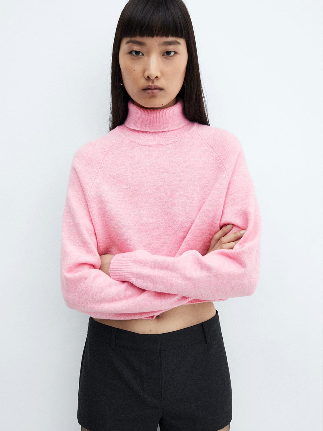 

MANGO Turtle Neck Raglan Sleeves Pullover, Pink