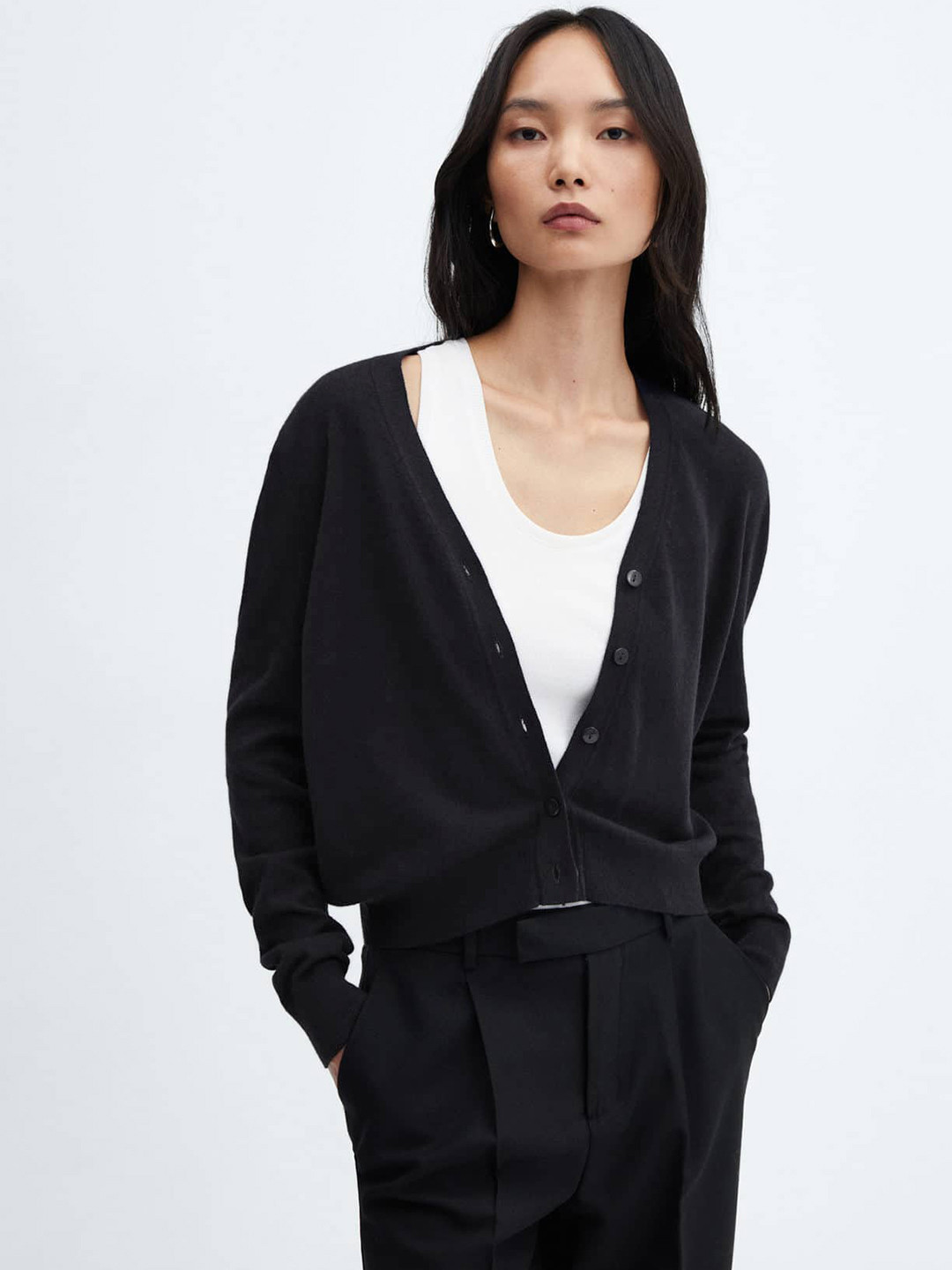 

MANGO Women Solid Cardigan, Navy blue