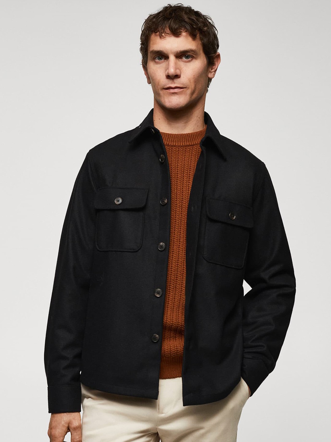 

MANGO MAN Solid Casual Shacket, Black