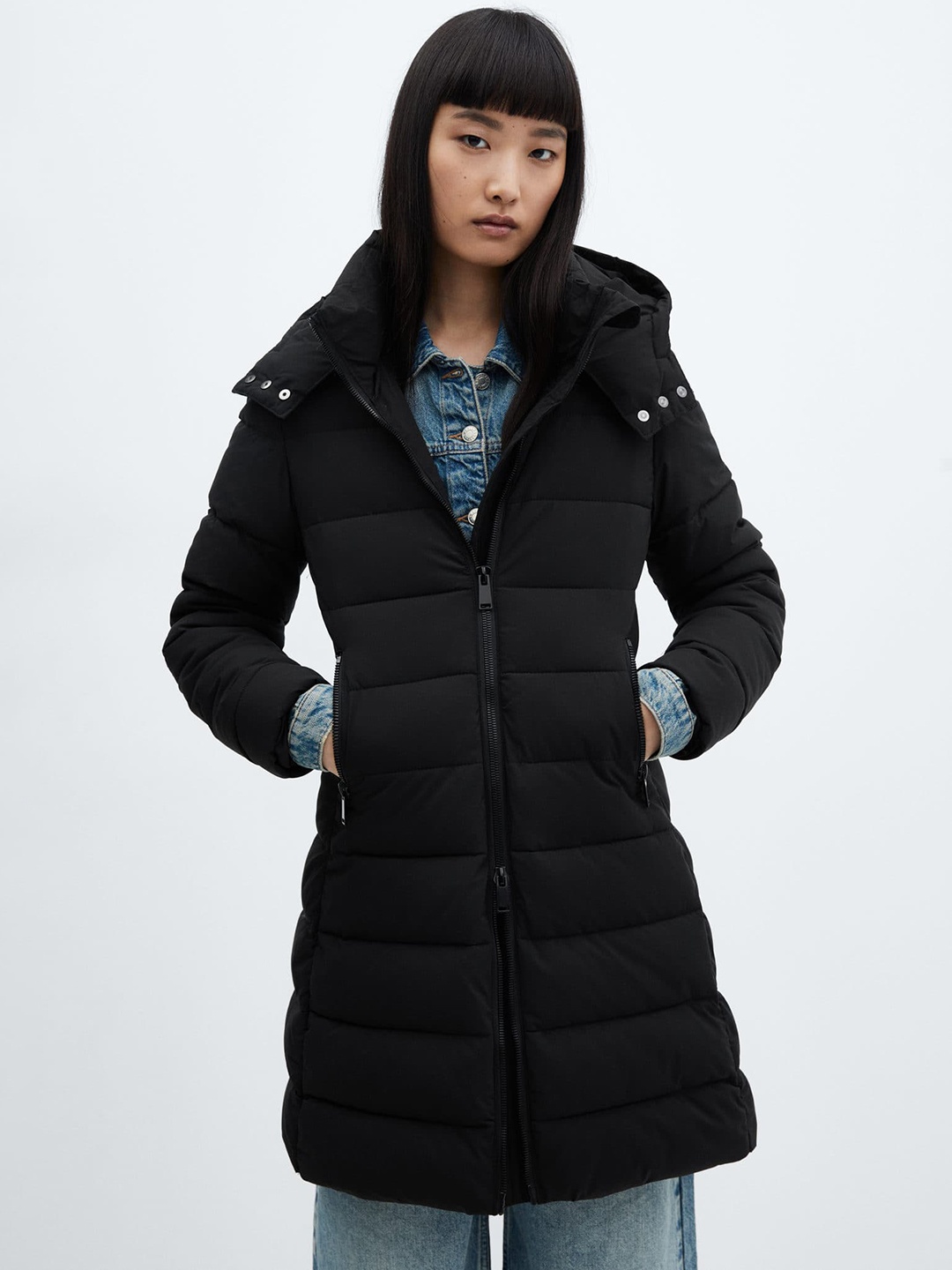 

MANGO Longline Padded Jacket, Black