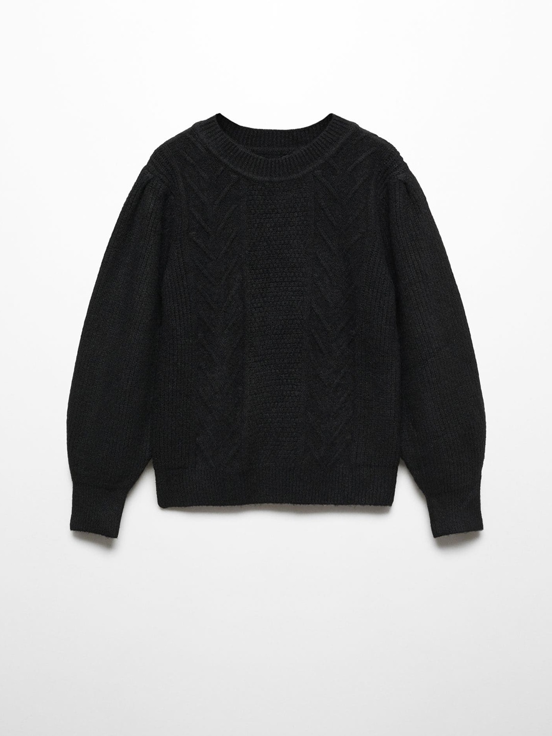 

Mango Kids Girls Cable Knit Round-Neck Pullover, Black