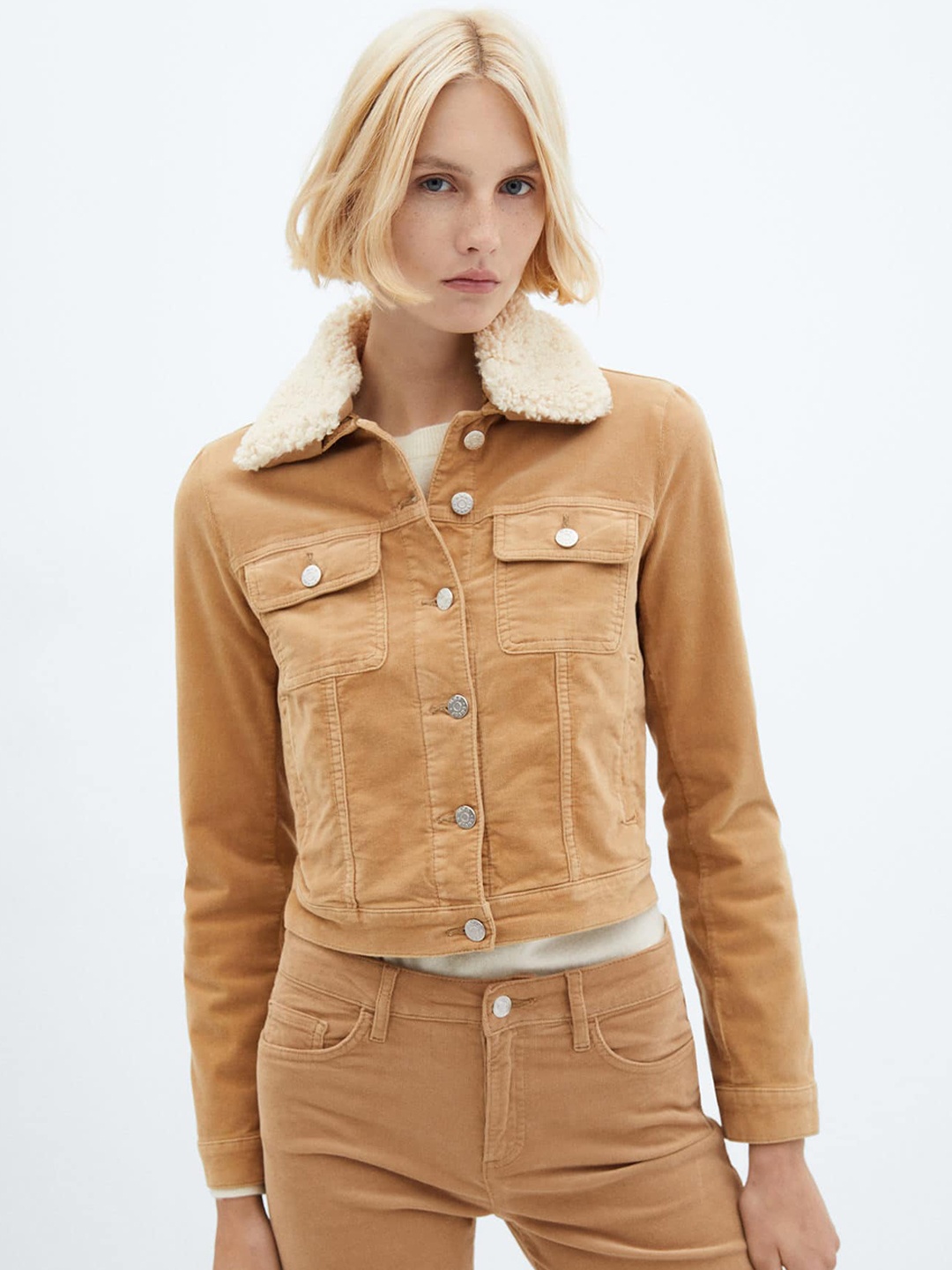 

MANGO Faur Fux Detail Denim Jacket, Beige