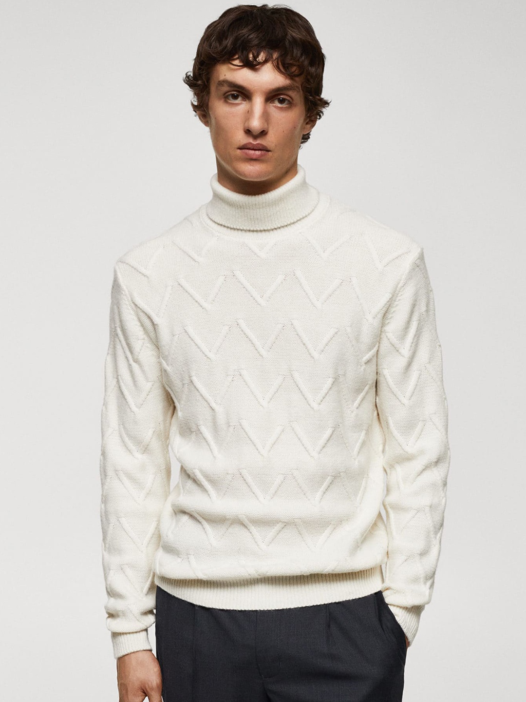 

MANGO MAN Self-Design Pullover, White