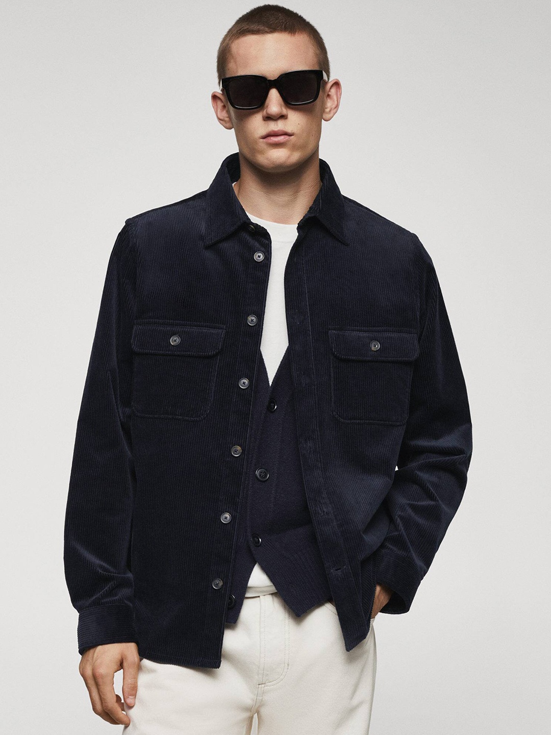 

MANGO MAN Corduroy Casual Shacket, Navy blue