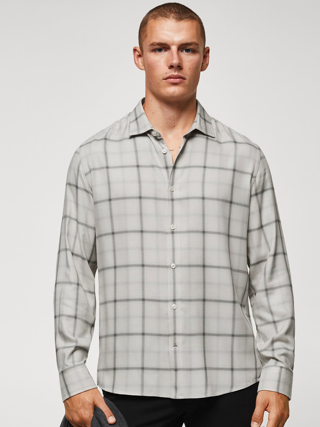 

MANGO MAN Checked Casual Shirt, Off white