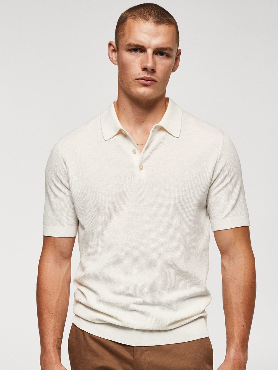 

MANGO MAN Solid Polo Collar T-shirt, White