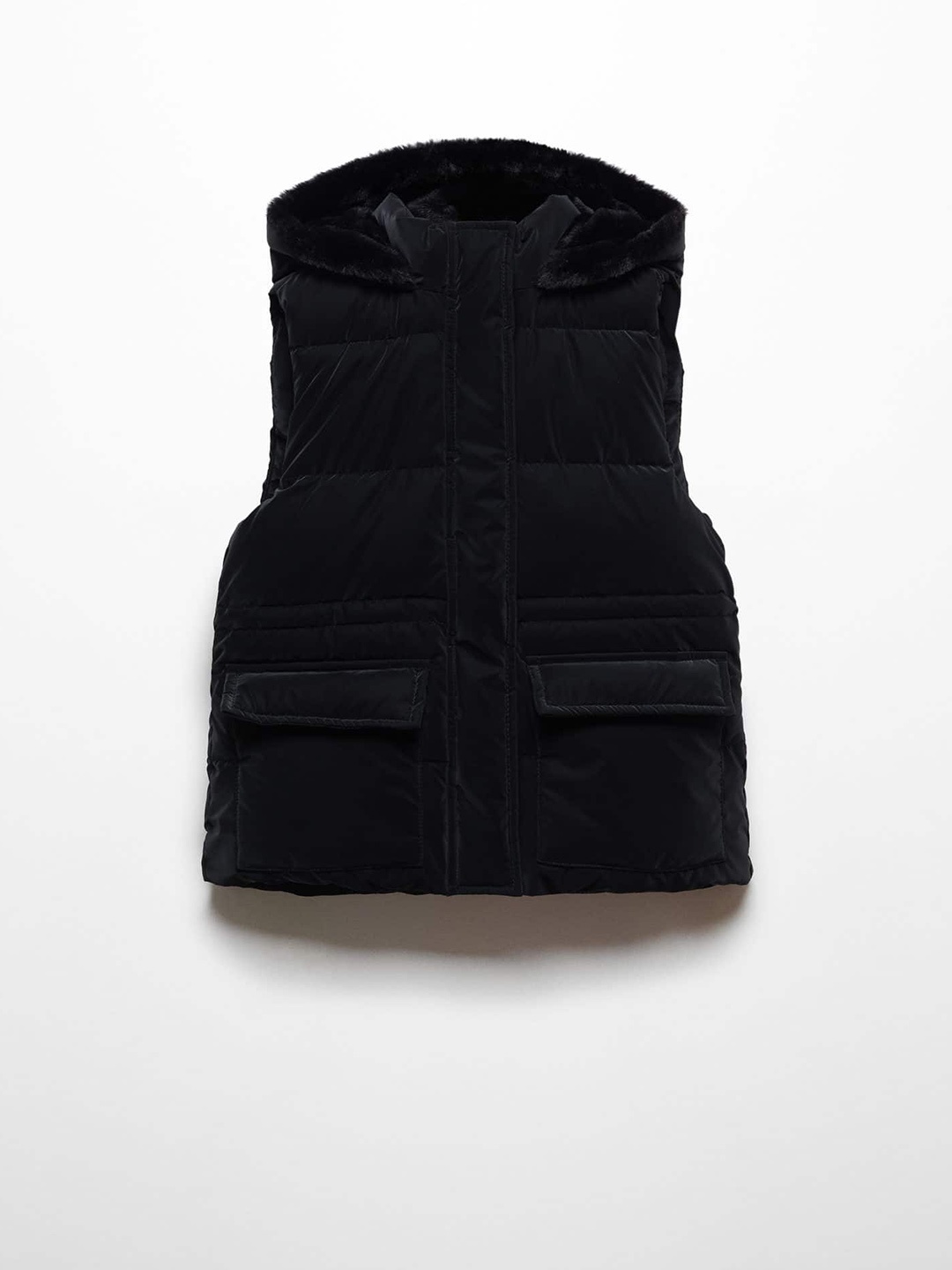 

Mango Kids Girls Faux Fur Hooded Gilet Padded Jacket, Black