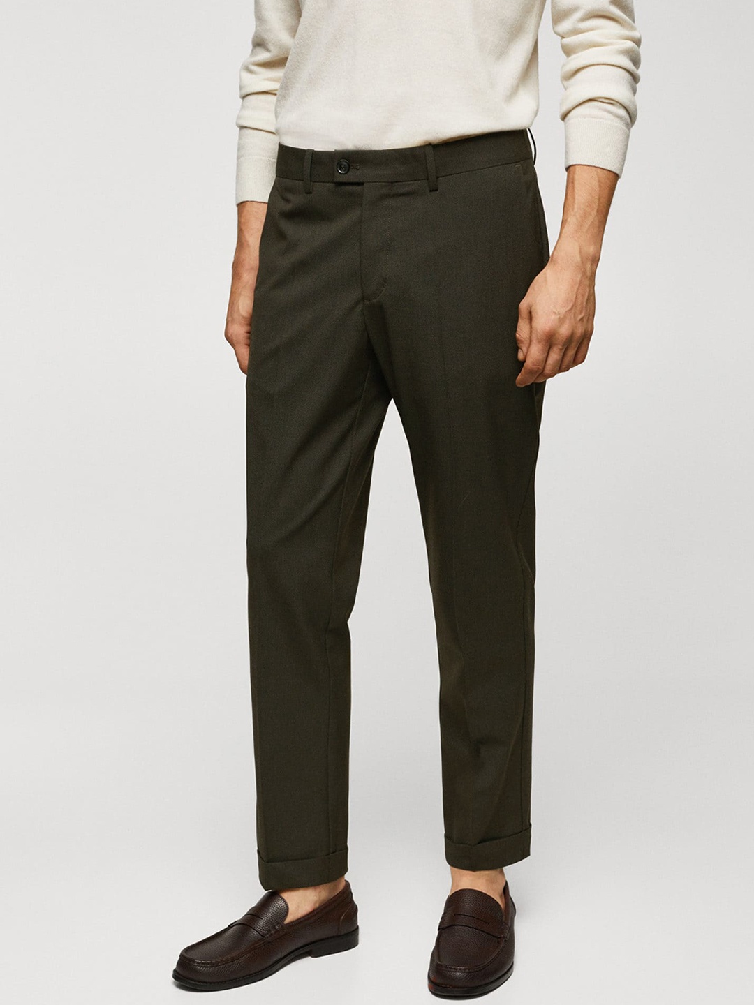 

MANGO MAN Textured Slim Fit Pleated Trousers, Brown