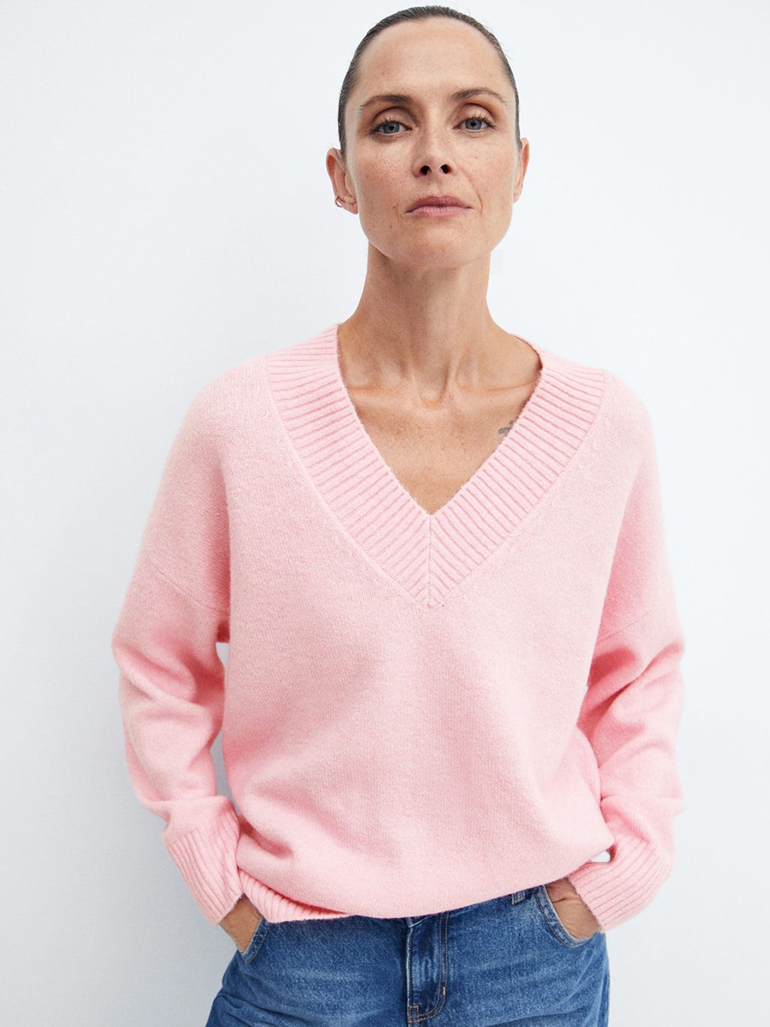 

MANGO Oversized Longline Pullover, Pink