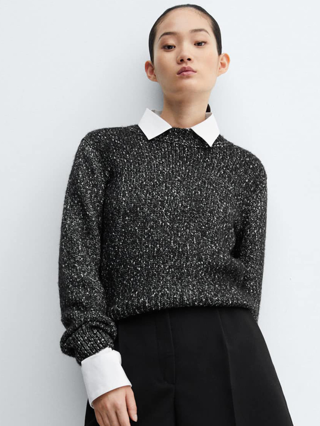 

MANGO Women Solid Pullover, Black