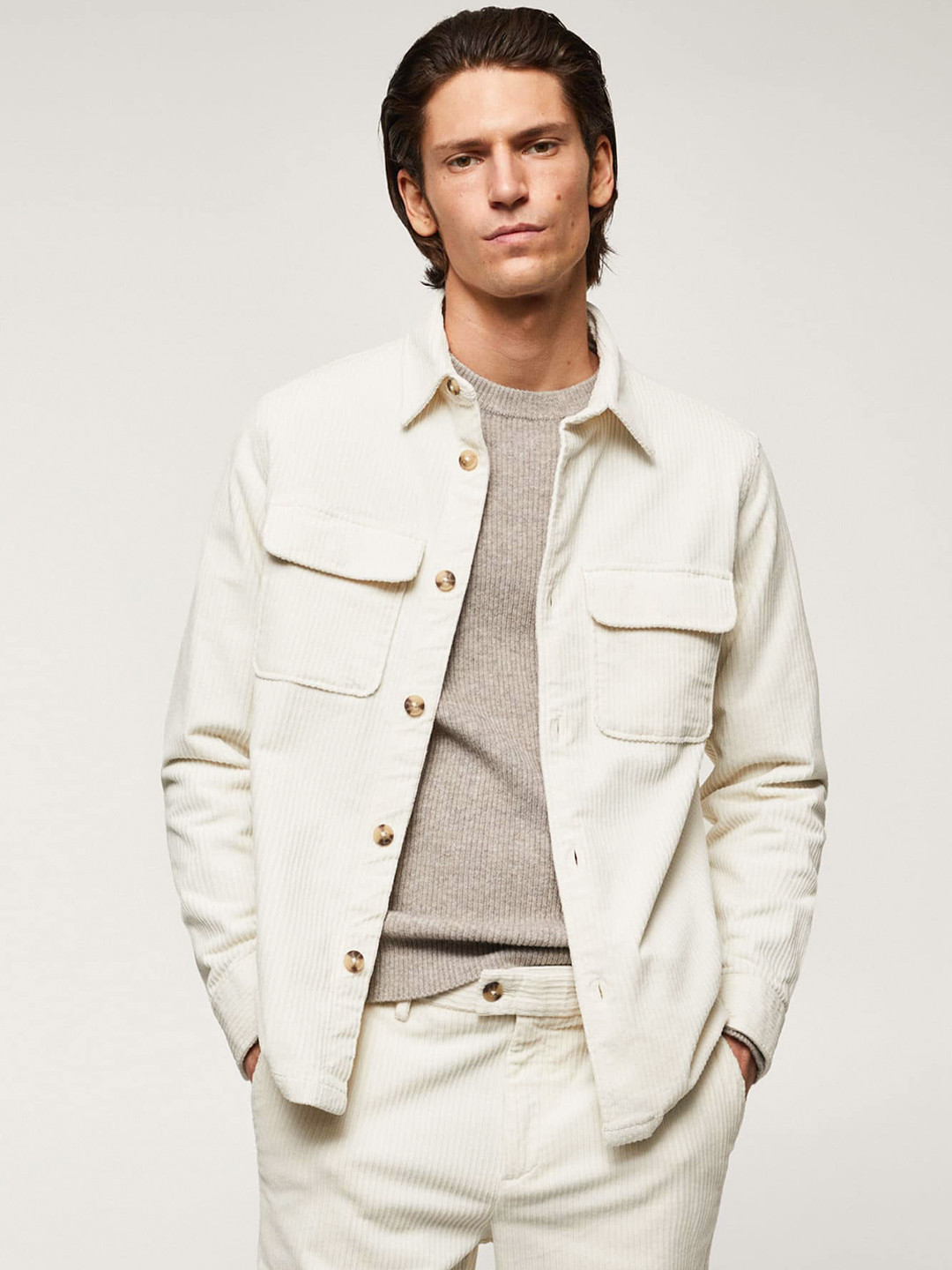 

MANGO MAN Slim Fit Corduroy Pure Cotton Shacket, Off white