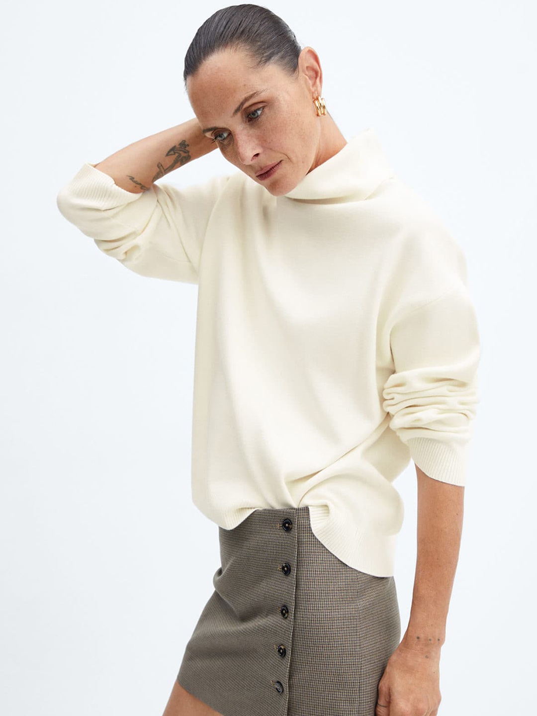 

MANGO Turtle-Neck Oversized Pullover, Off white