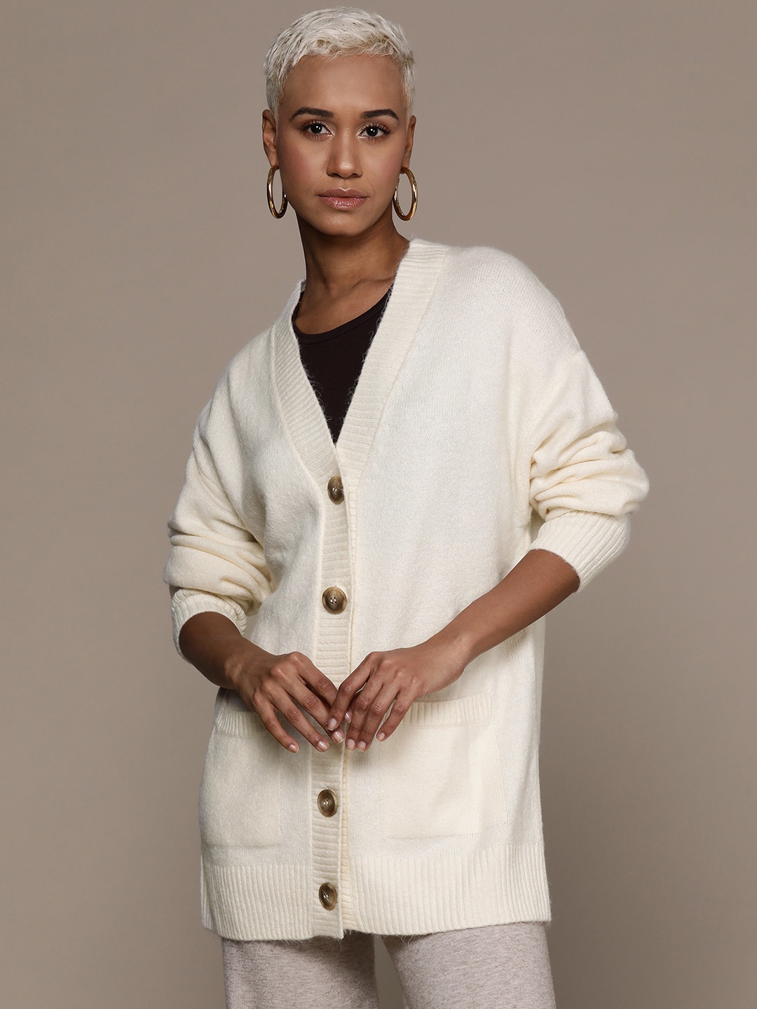

MANGO Pocket Detail Longline Cardigan, Cream