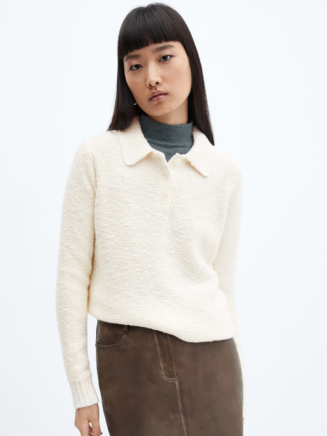 

MANGO Women Textured Pullover, White