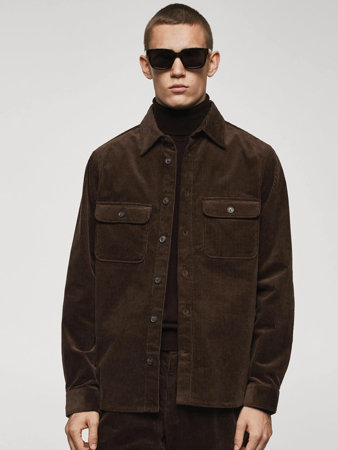 

MANGO MAN Corduroy Shacket, Brown