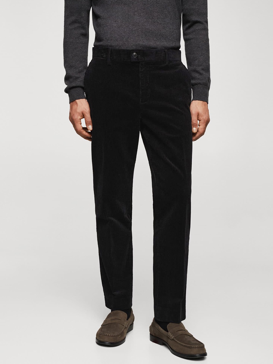 

MANGO MAN Slim Fit Corduroy Formal Trousers, Black