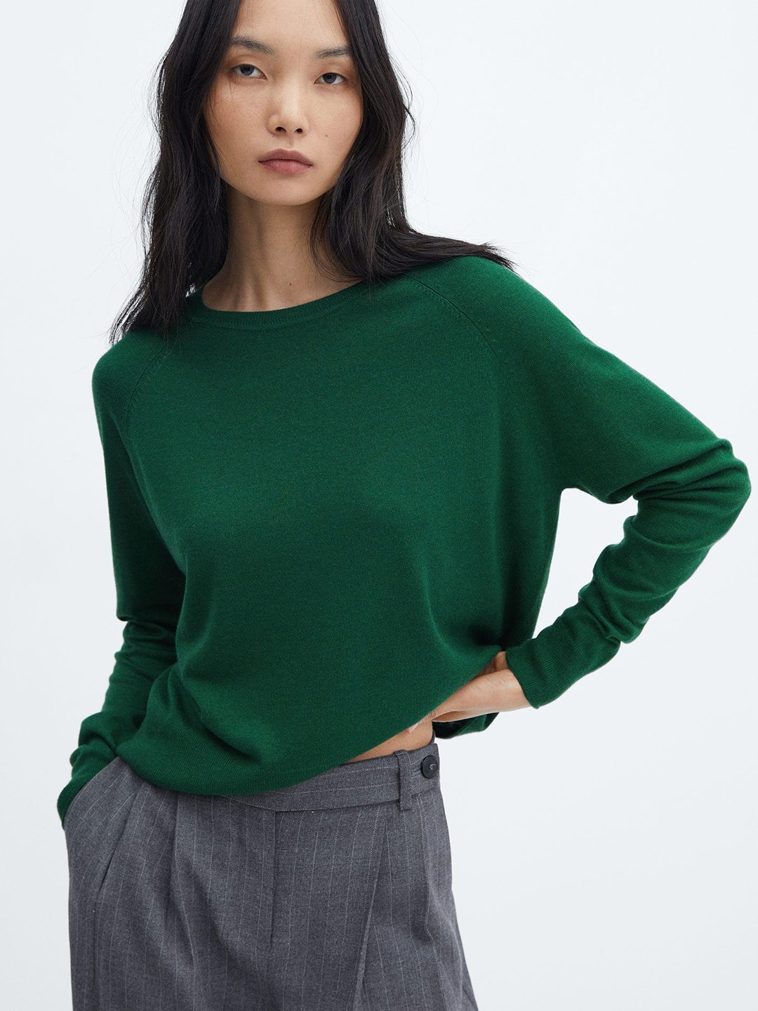 

MANGO Fine Knit Pullover, Green