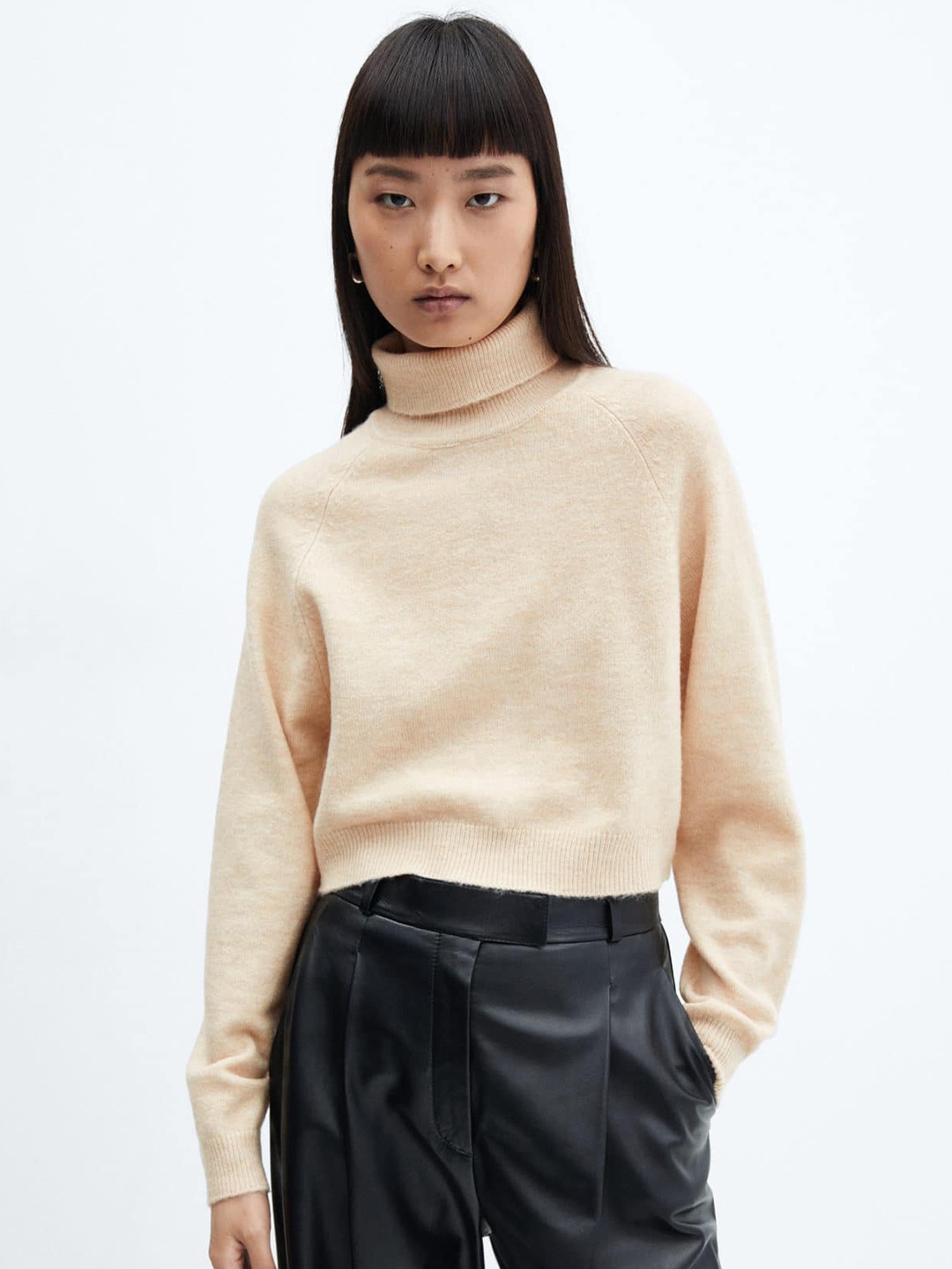 

MANGO Turtle Neck Raglan Sleeves Pullover, Beige