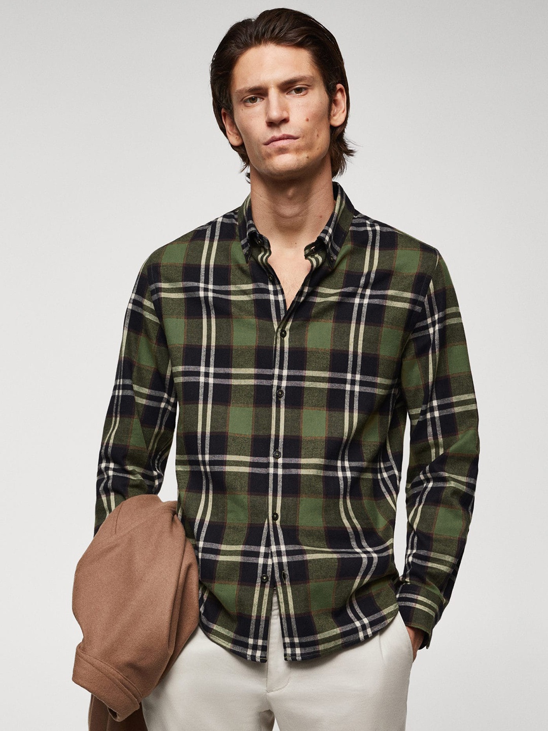 

MANGO MAN Pure Cotton Tartan Checked Casual Shirt, Black
