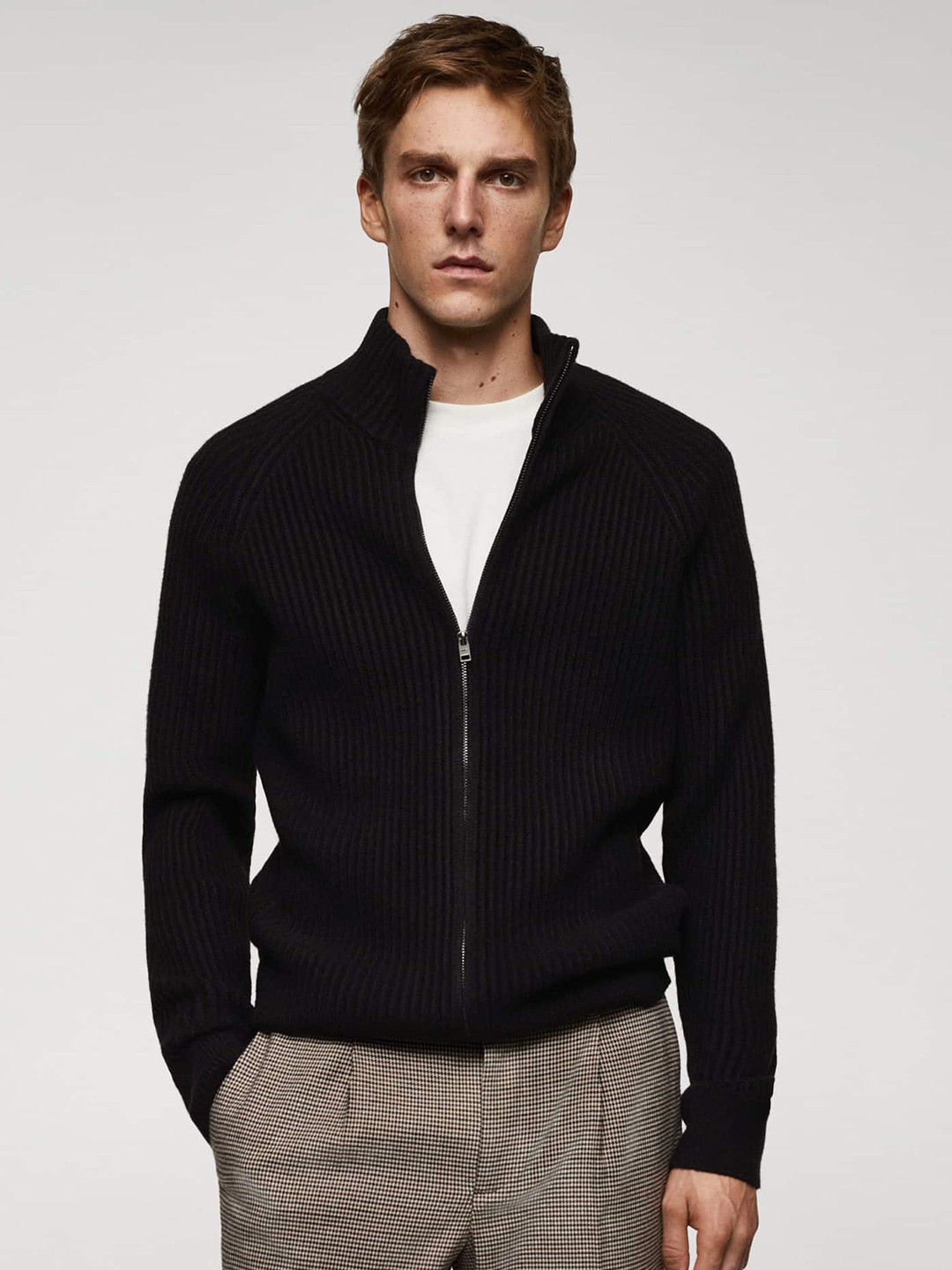 

MANGO MAN Mock Collar Cardigan, Black