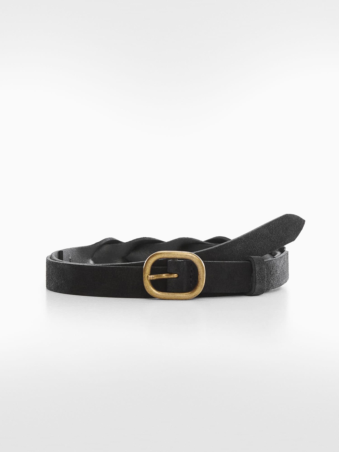 

MANGO Women Braided Leather Belt, Black