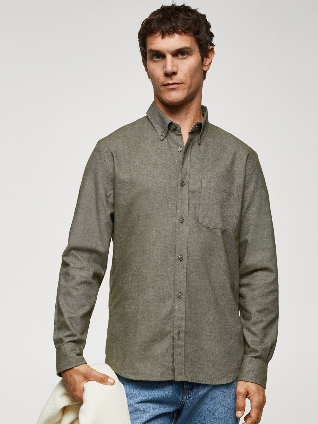 

MANGO MAN Pure Cotton Twill Casual Shirt, Olive