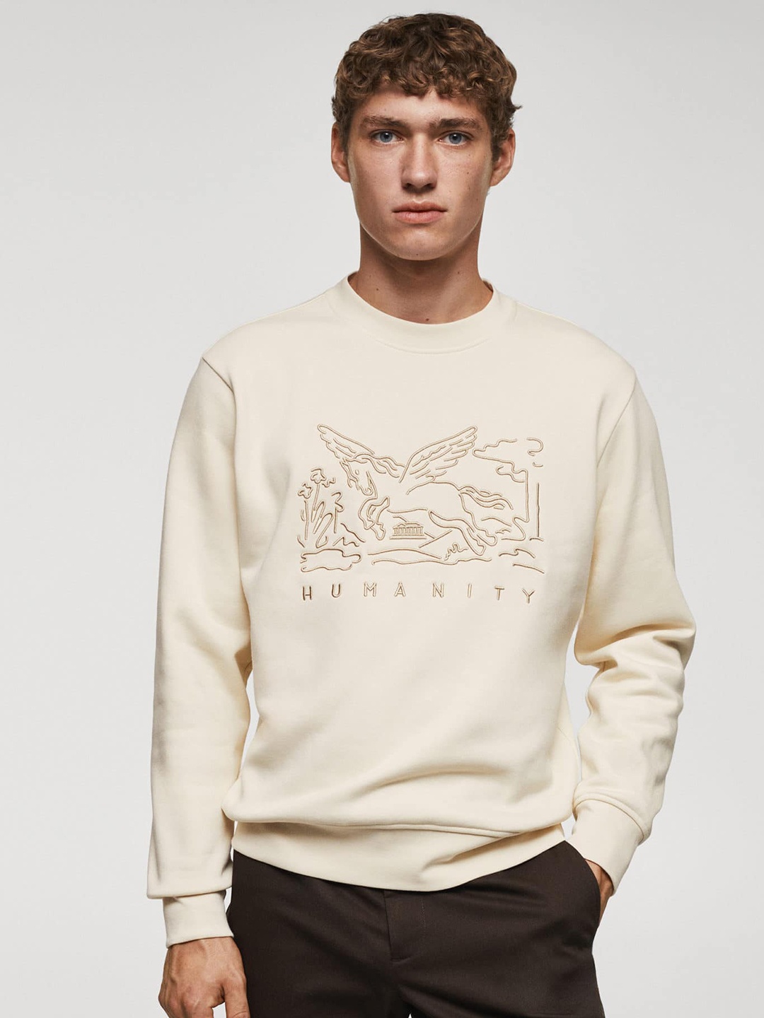

MANGO MAN Conversational Printed Regular Fit Pullover Sweatshirt, Beige